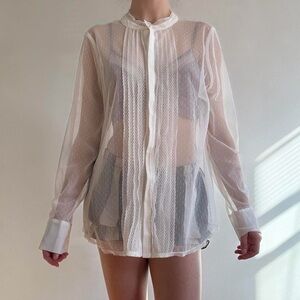 White House Black Market Sheer White Blouse - XL New w/tags